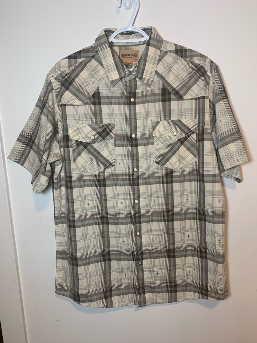 Redhead Ranch Short Sleeve Button Up Shirt Collared Pearl Snap Men’s Large Aztec